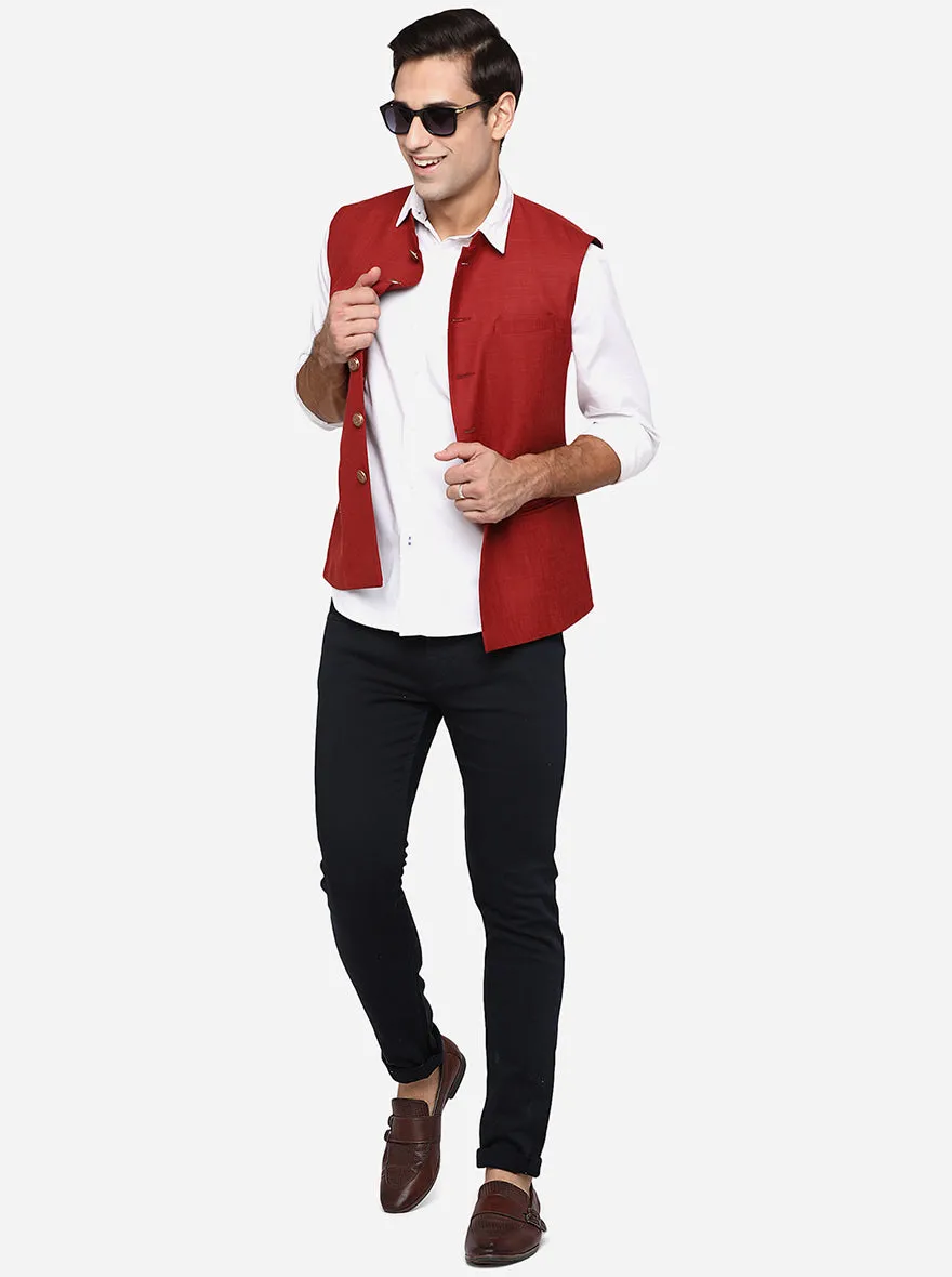 Red Bandhgala Jacket | Greenfibre