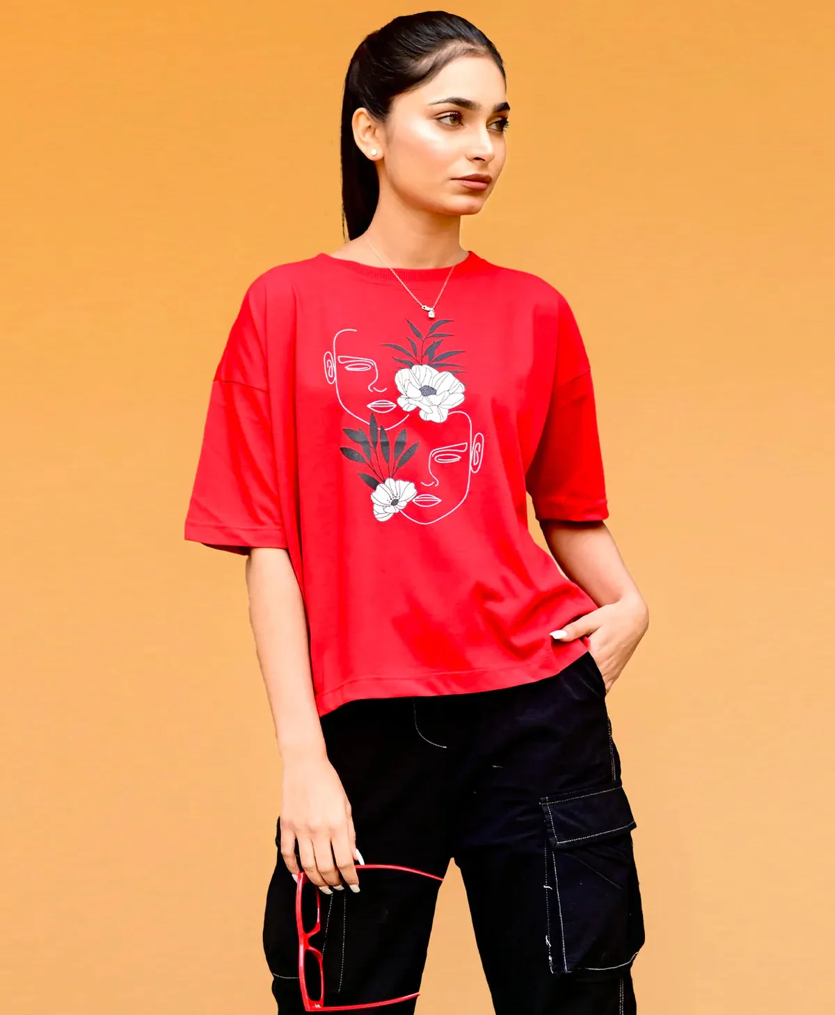 RED COTTON TEE-FT