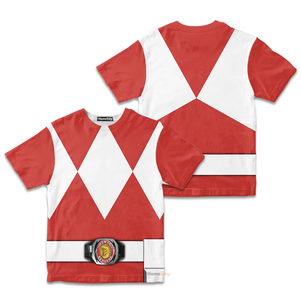Red MIGHTY MORPHIN Power Ranger Custom Cosplay Costume Kid Tshirt QT208513Hc