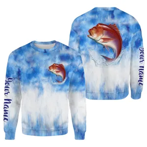 Red snapper saltwater fishing blue sea camo Custom name fishing jerseys | Sweatshirt - NPQ796