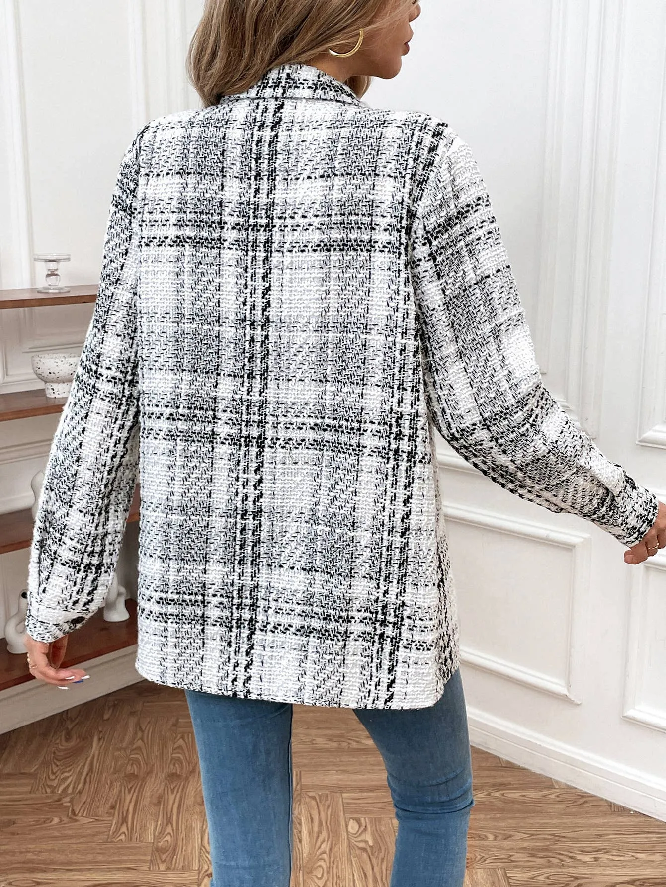Retro plaid loose casual top jacket: