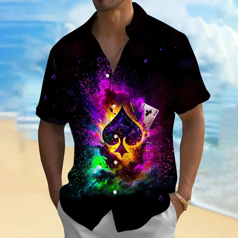 Retro Poker Flame 3D Digital Print Short Sleeve Shirt