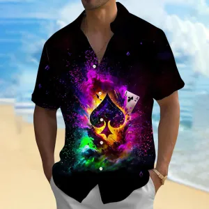 Retro Poker Flame 3D Digital Print Short Sleeve Shirt