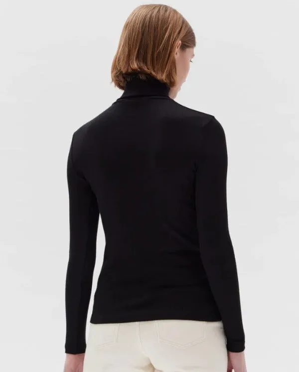 Rib Roll Neck Long Sleeve Tee Black