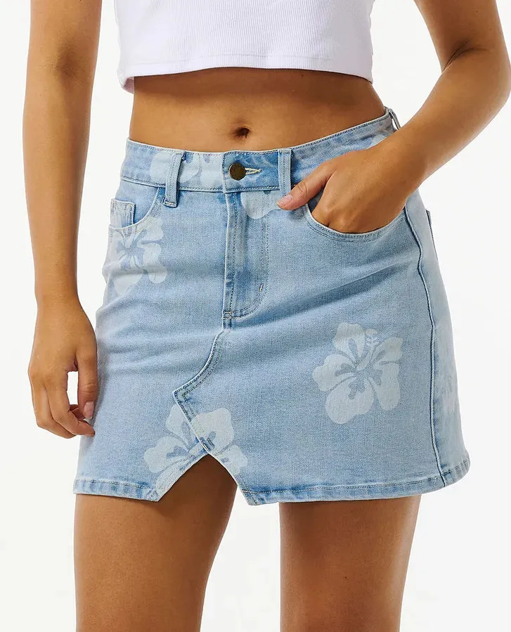 Rip Curl Hibiscus Heat Overdyed Denim Skirt