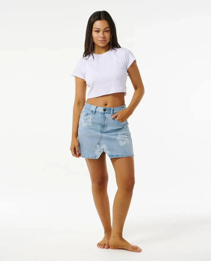 Rip Curl Hibiscus Heat Overdyed Denim Skirt