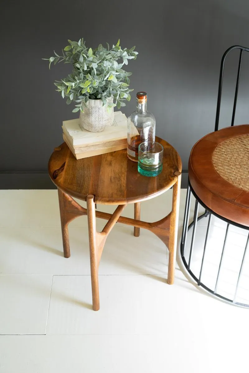 Round Mango Wood Accent Table