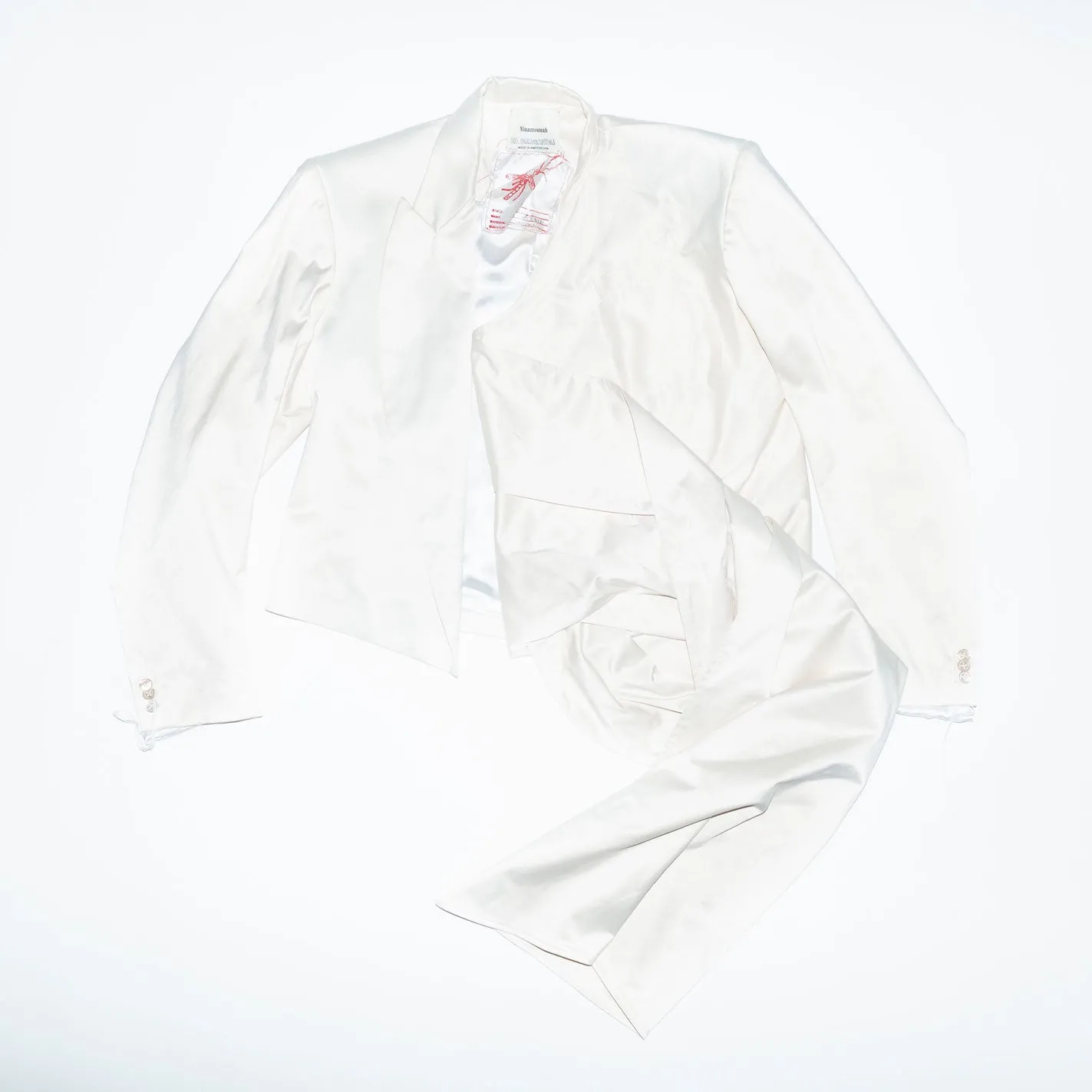 Runway Wrap-around Wedding Two Piece Suit blazer with trousers in Satin Champagne