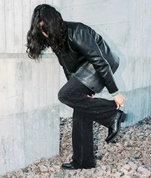 saga leather blazer in black