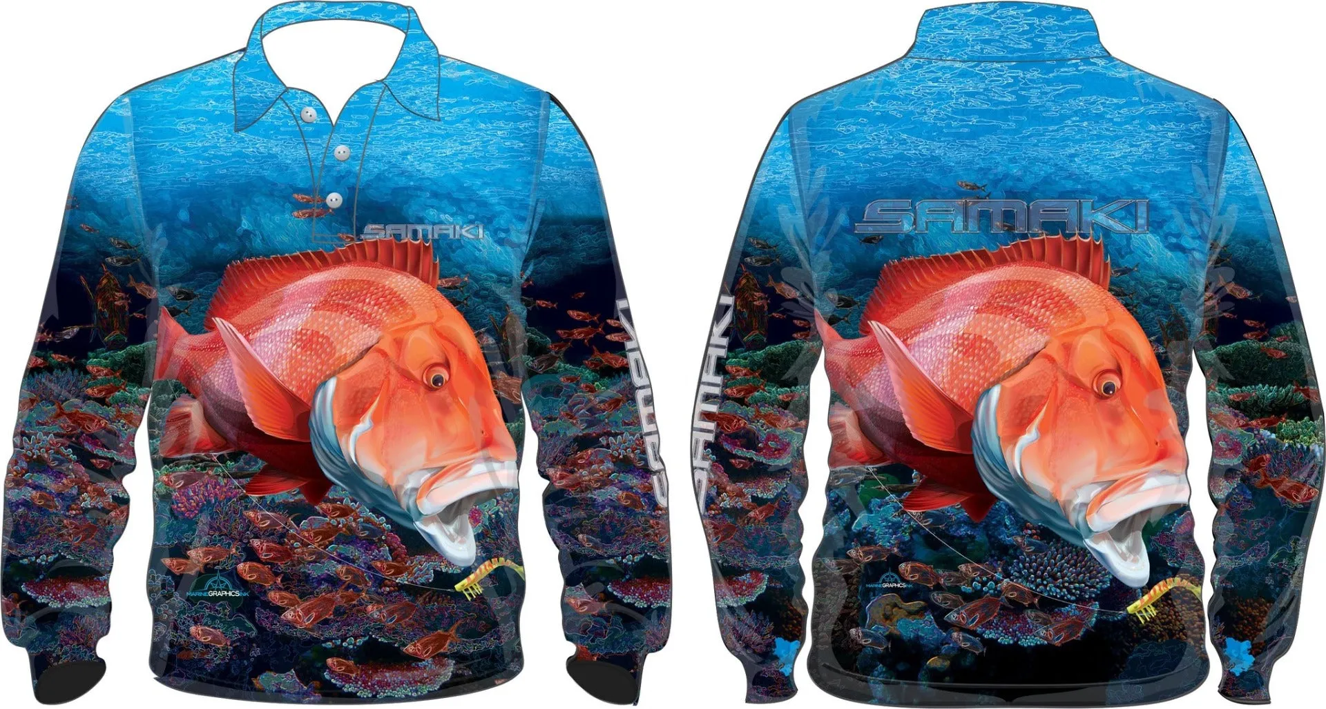Samaki Red Emperor Long Sleeve Kids Fishing Shirt