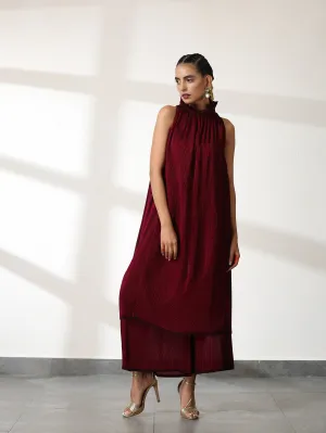 SET - Ruff Maroon Dual Colour Pleated Top & Bottom- 2pc set