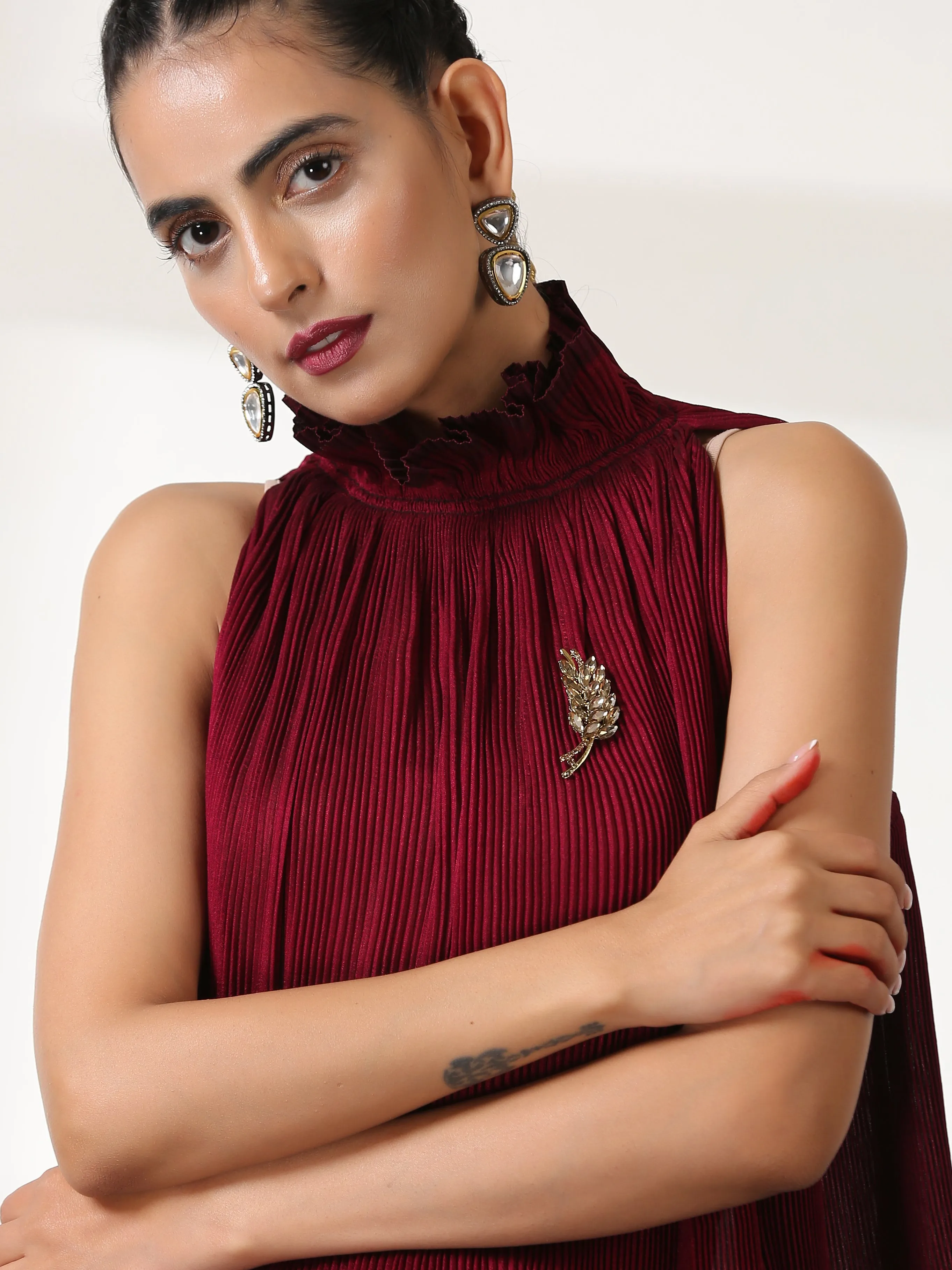 SET - Ruff Maroon Dual Colour Pleated Top & Bottom- 2pc set