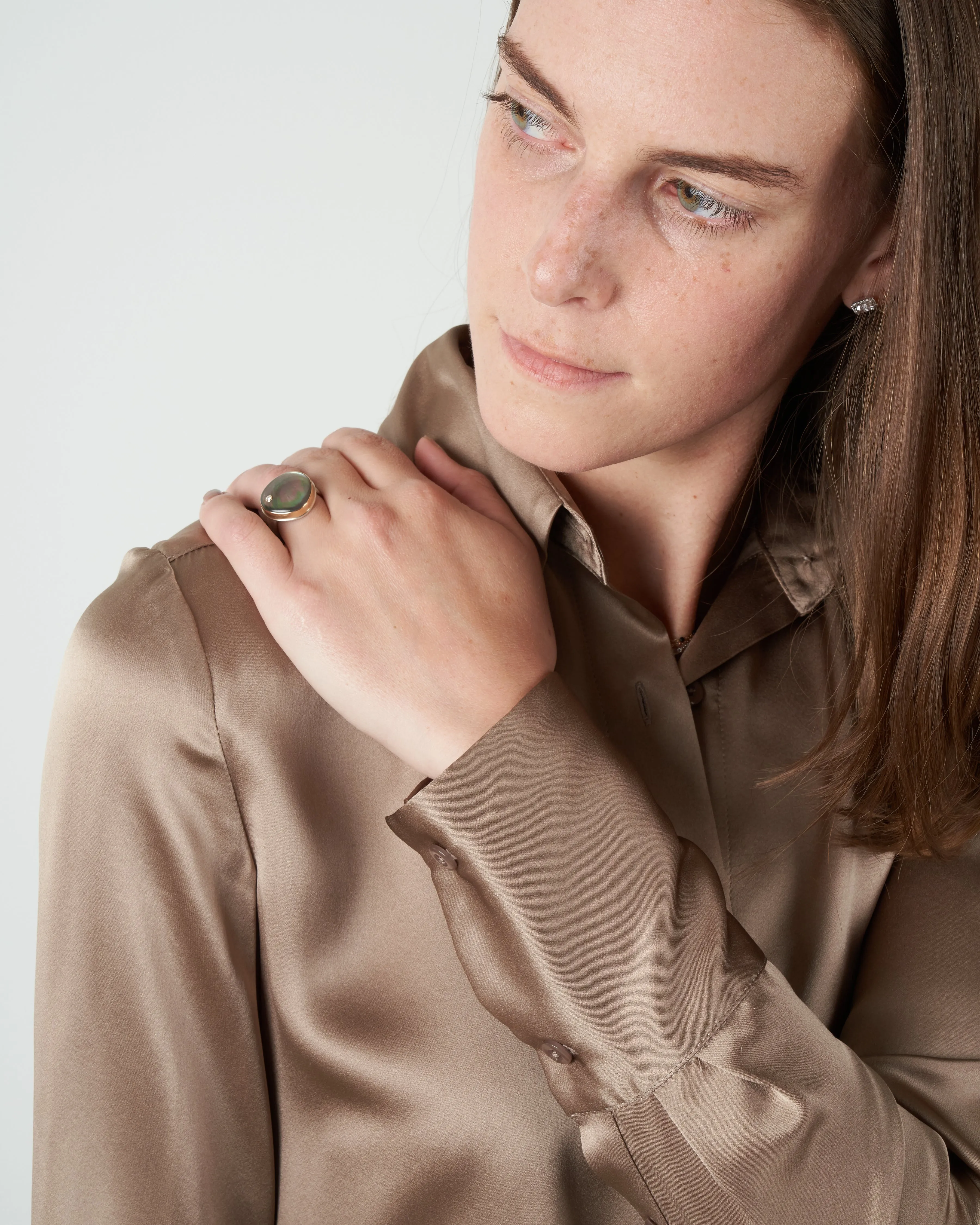silk tailored blouse - champagne