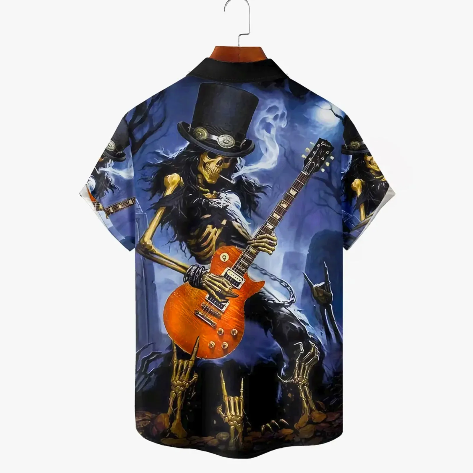 Skull Rock Music Black Men's Chest Pocket Short Sleeve Shirt