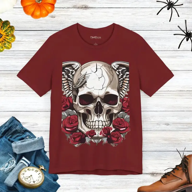 Skulls and Roses Short Sleeve Tee for Halloween Chic