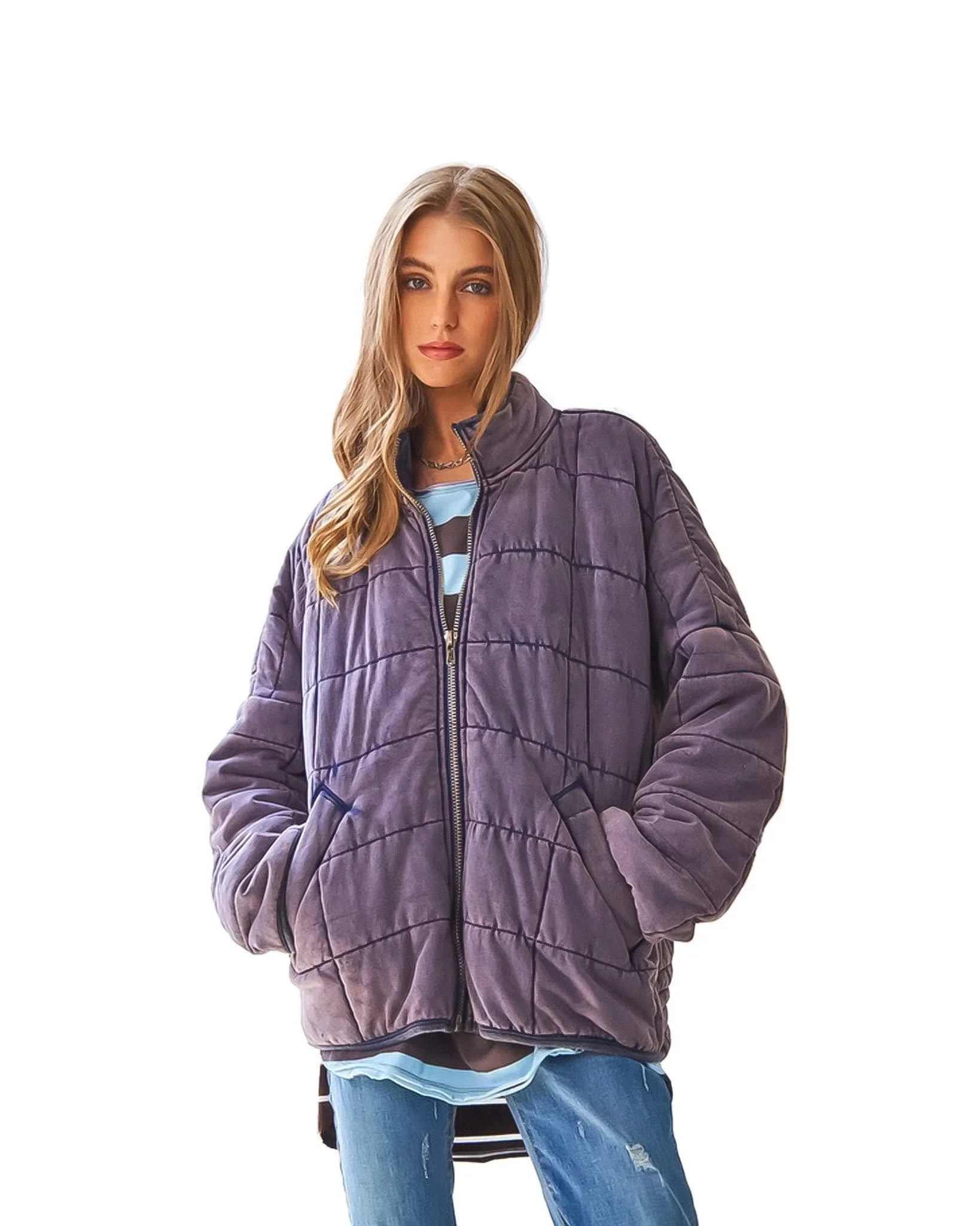 Soft Grid Quilt Jacket w/ Pockets