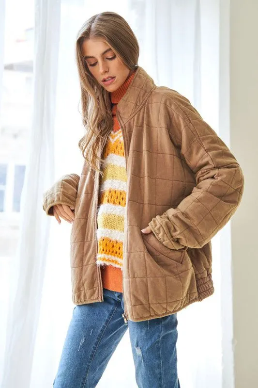 Soft Grid Quilt Jacket w/ Pockets