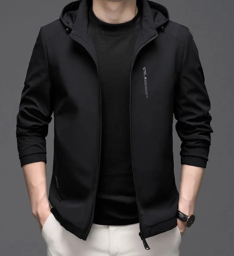 Solid Color Water-Resistant Track Jacket with Hood