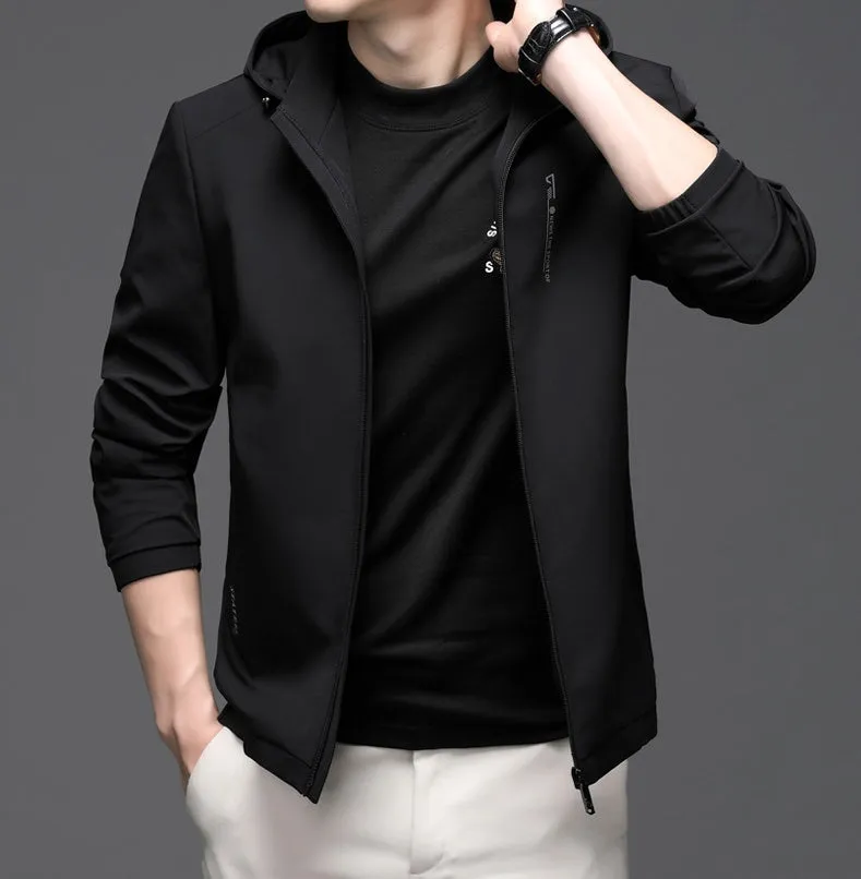 Solid Color Water-Resistant Track Jacket with Hood