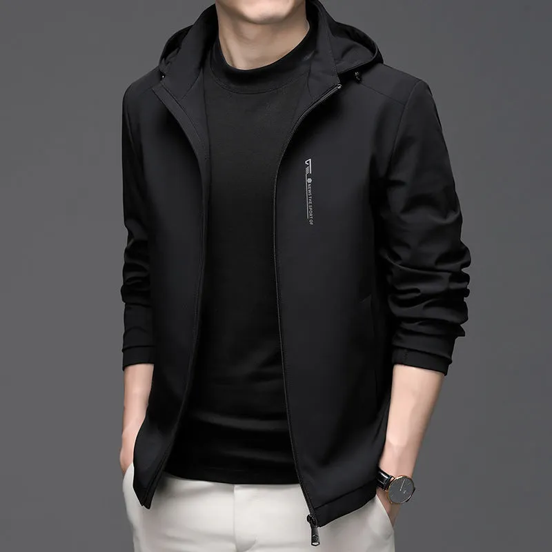 Solid Color Water-Resistant Track Jacket with Hood