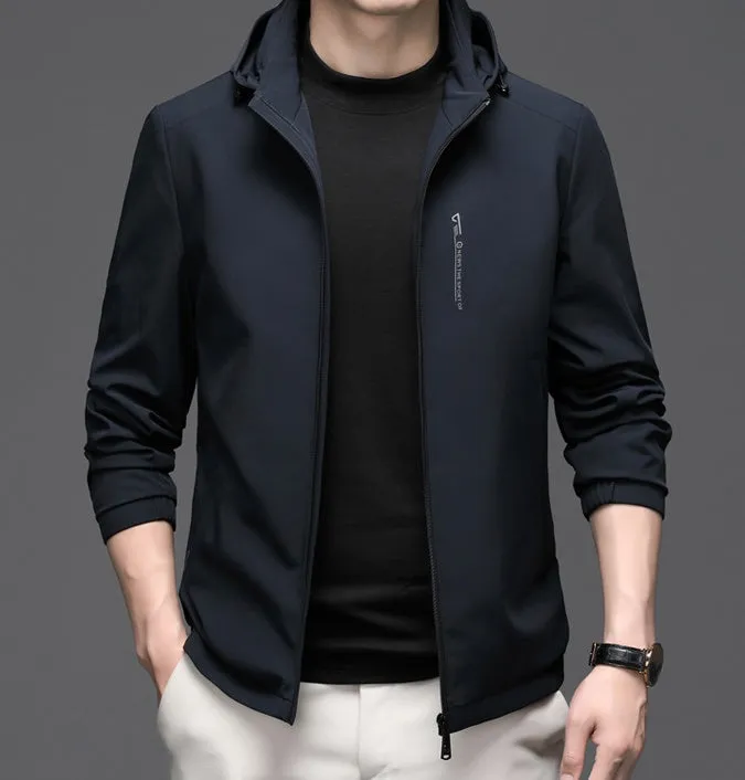 Solid Color Water-Resistant Track Jacket with Hood