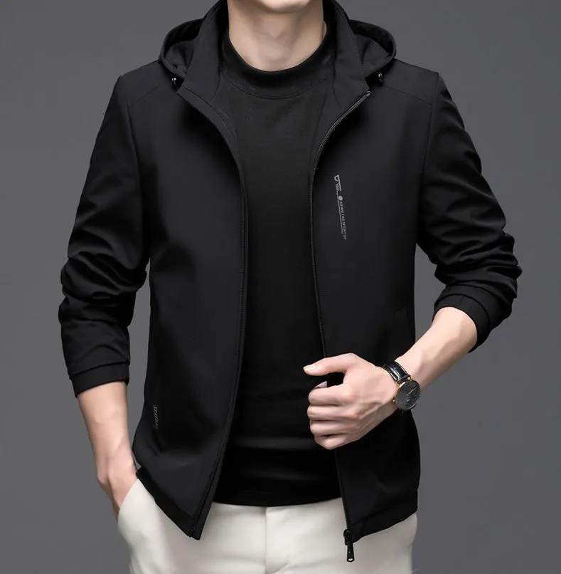 Solid Color Water-Resistant Track Jacket with Hood
