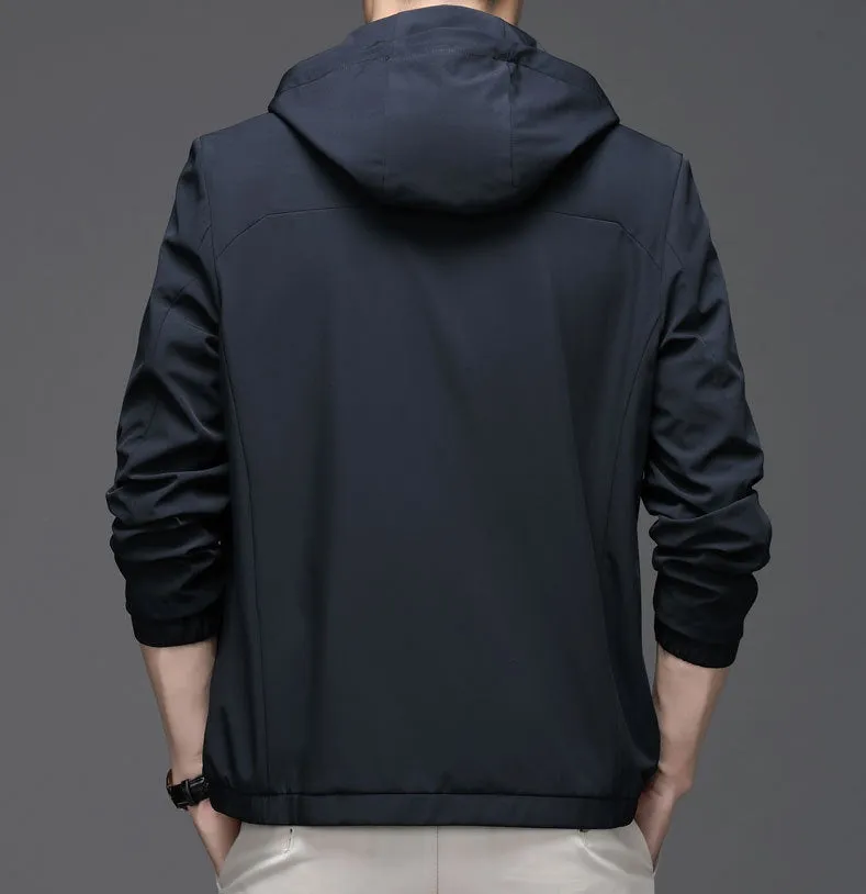 Solid Color Water-Resistant Track Jacket with Hood