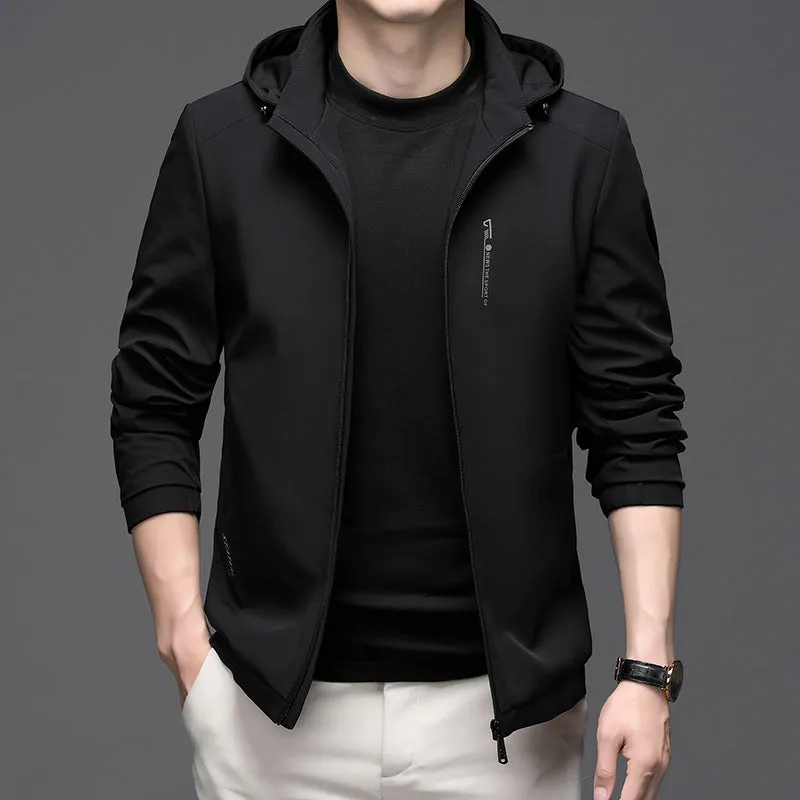 Solid Color Water-Resistant Track Jacket with Hood