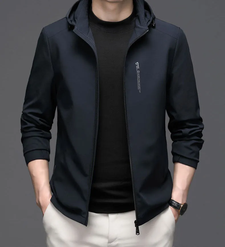 Solid Color Water-Resistant Track Jacket with Hood