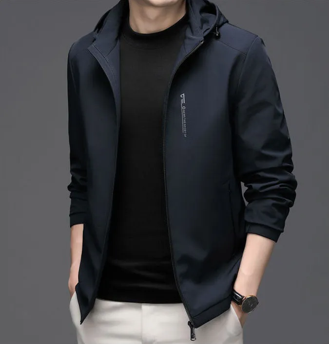 Solid Color Water-Resistant Track Jacket with Hood