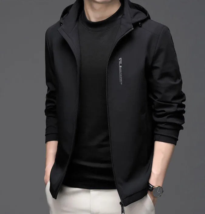 Solid Color Water-Resistant Track Jacket with Hood