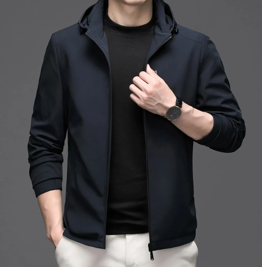 Solid Color Water-Resistant Track Jacket with Hood