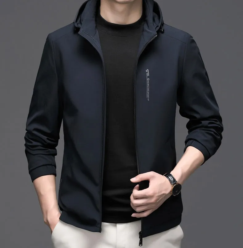 Solid Color Water-Resistant Track Jacket with Hood