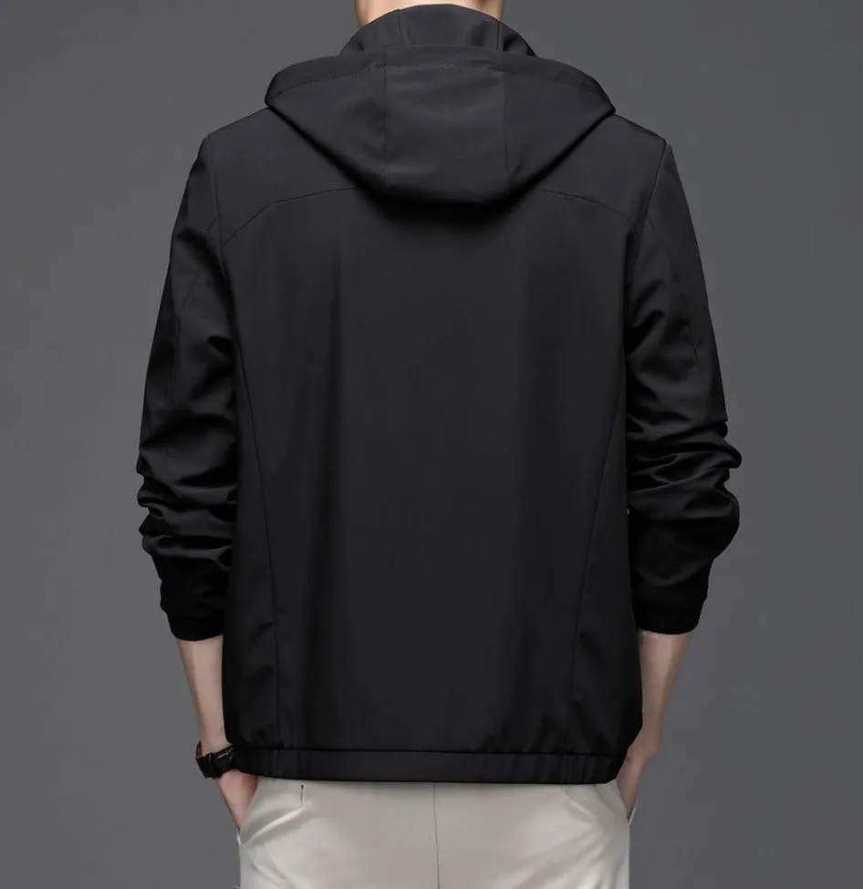 Solid Color Water-Resistant Track Jacket with Hood
