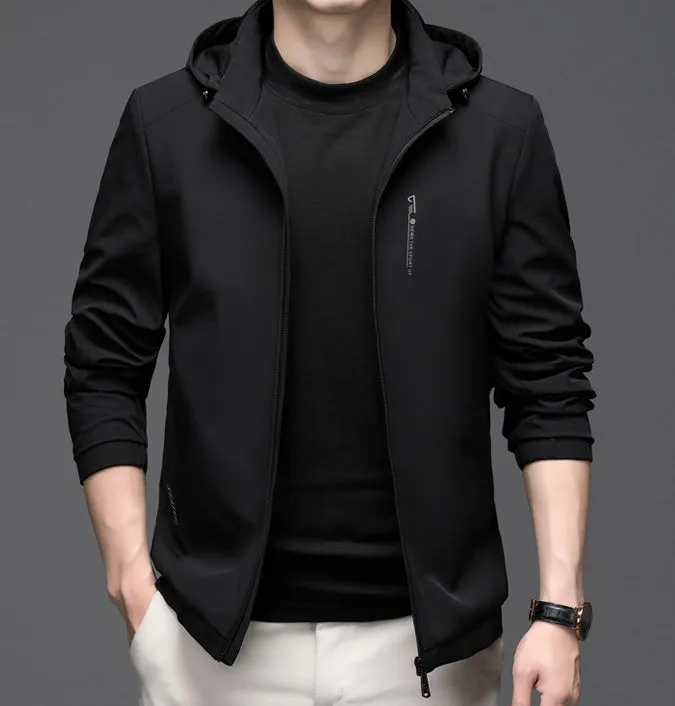 Solid Color Water-Resistant Track Jacket with Hood