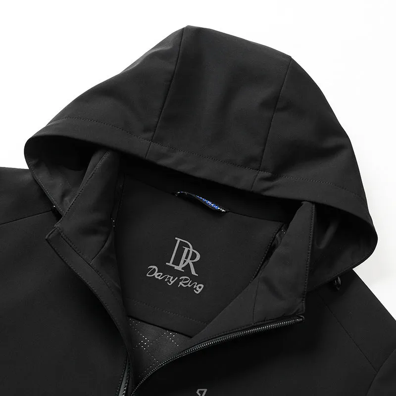 Solid Color Water-Resistant Track Jacket with Hood