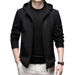 Solid Color Water-Resistant Track Jacket with Hood