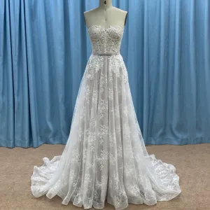 Strapless Elegant Lace Wedding Dress with Sweetheart Neckline