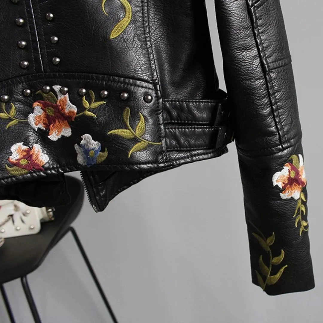 Streetwear jacket in soft leather-like with floral pattern - Casual wear for everyday comfort - High-quality craftsmanship for durability