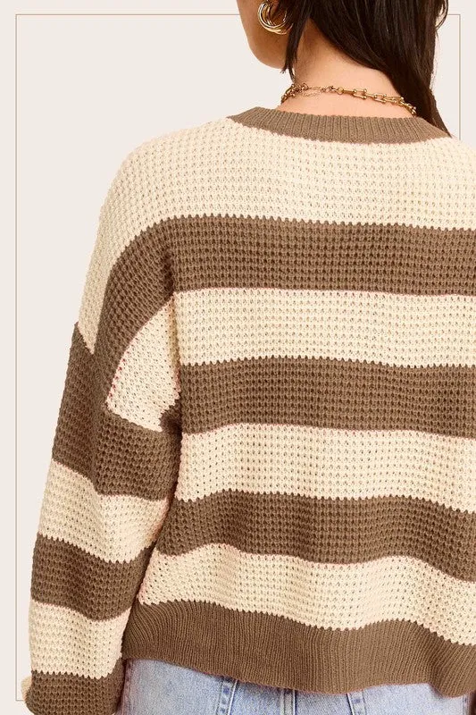 Striped Round Neck Loose Fit Sweater in 3 Colors