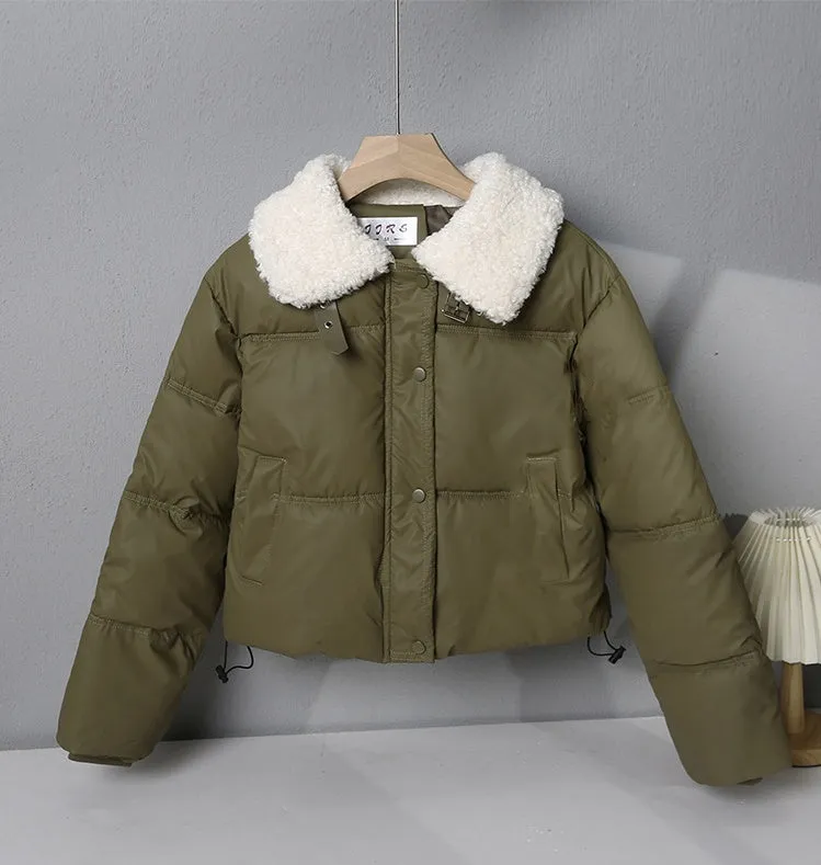 Stylish Quilted Puffer Jacket with Thickened Material for Women