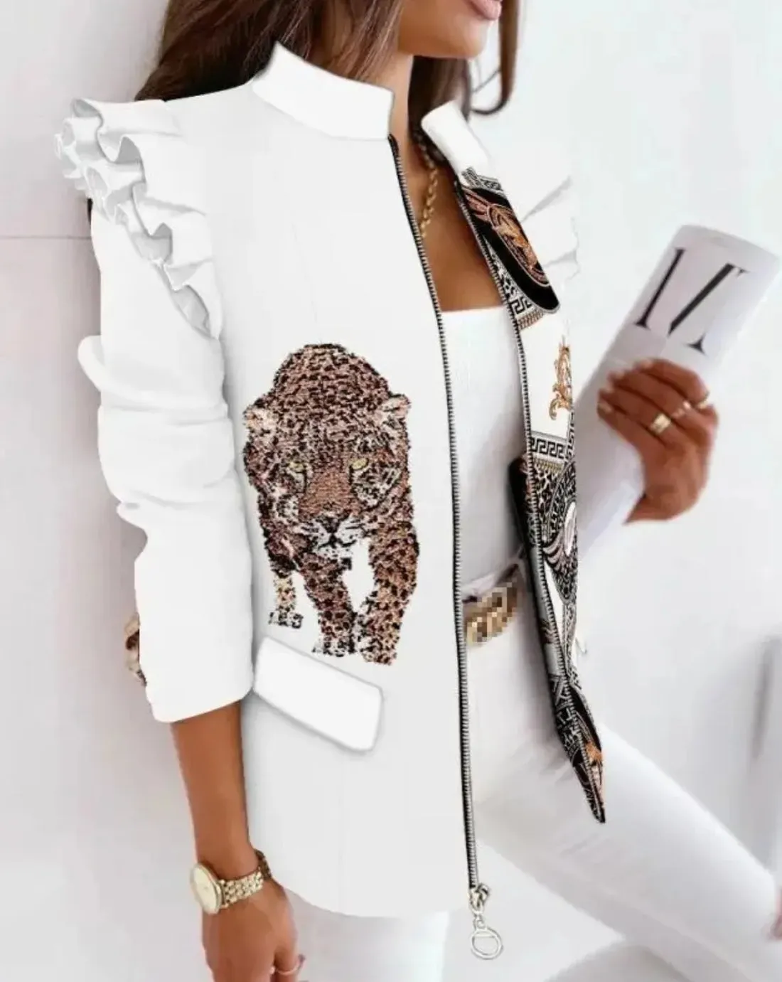 Stylish winter blazer for women, long-sleeved and warm