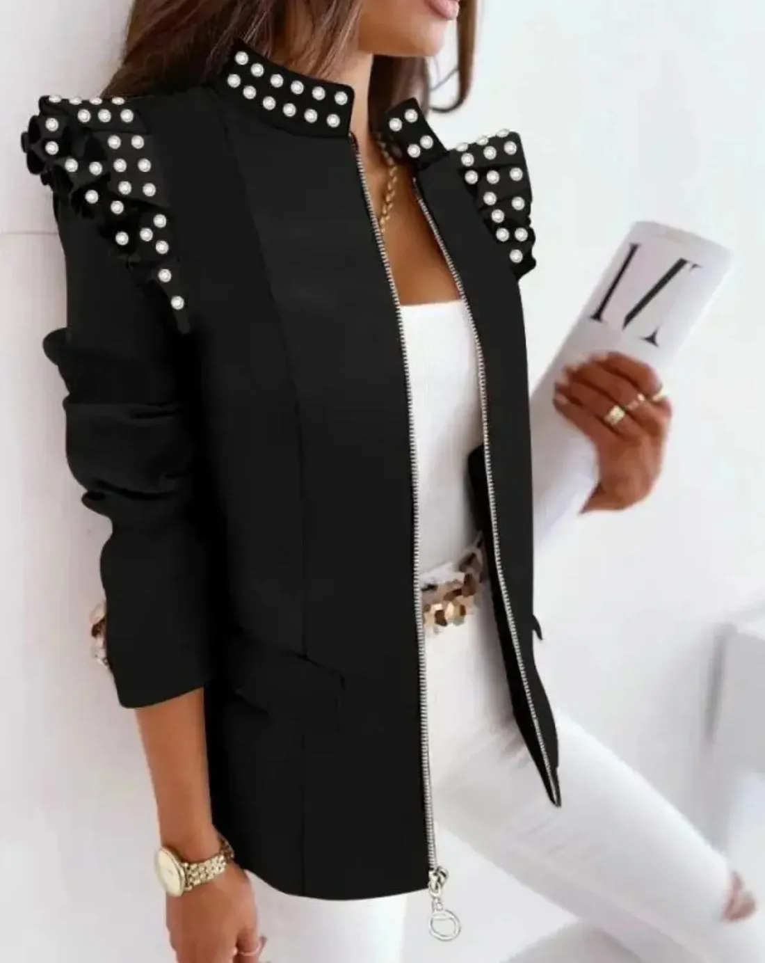 Stylish winter blazer for women, long-sleeved and warm