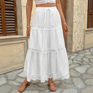 Summer Casual Solid Color Artificial Cotton Nylon Midi Dress Skirts