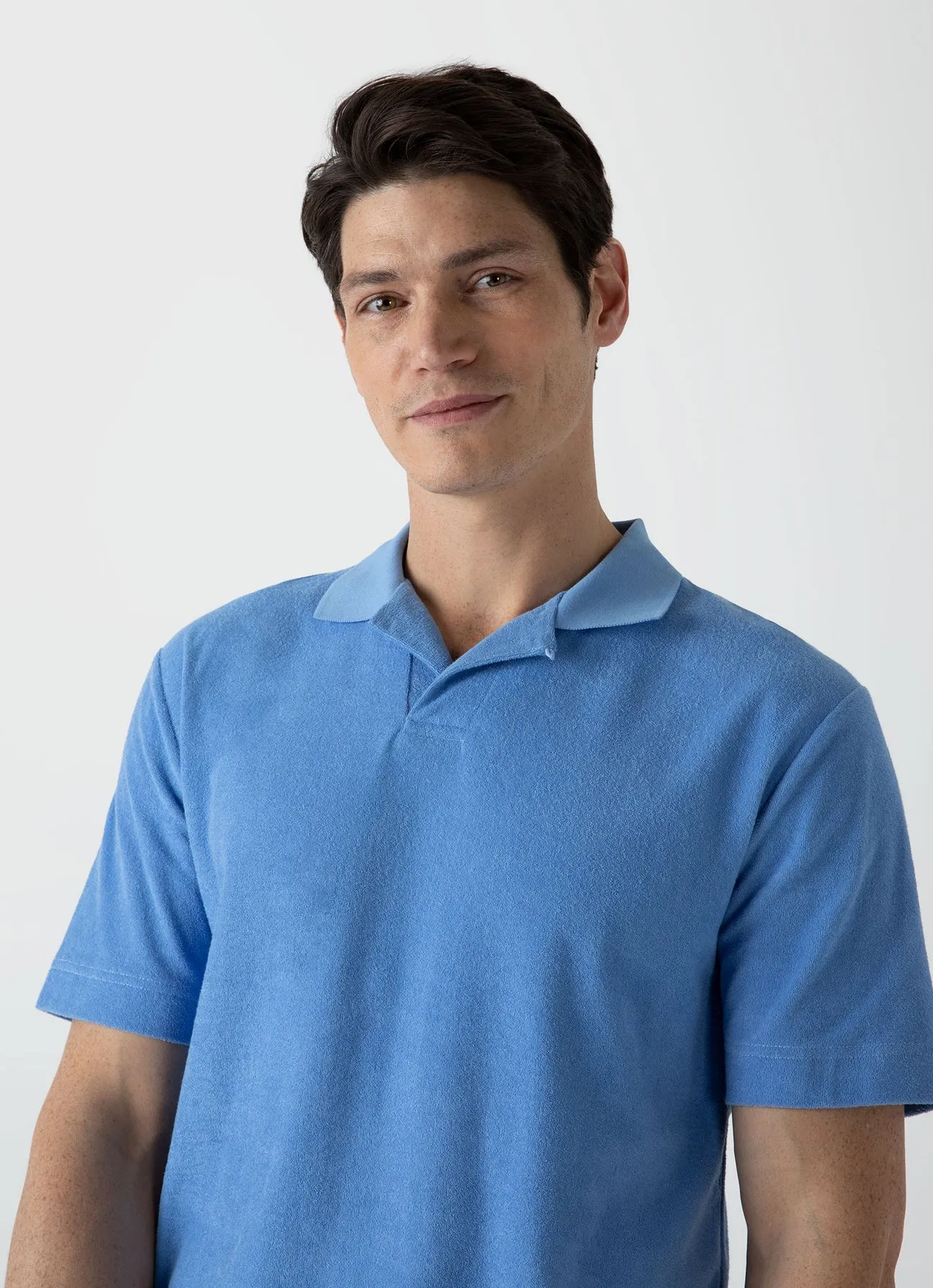 Sunspel Towelling Polo Shirt Cool Blue