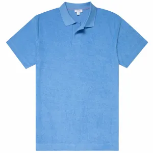 Sunspel Towelling Polo Shirt Cool Blue