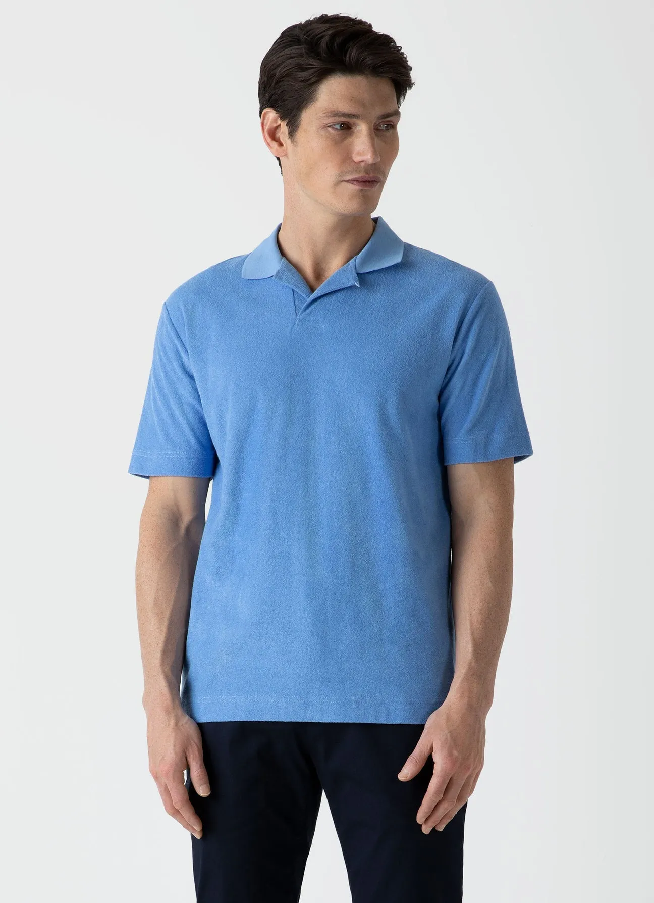 Sunspel Towelling Polo Shirt Cool Blue