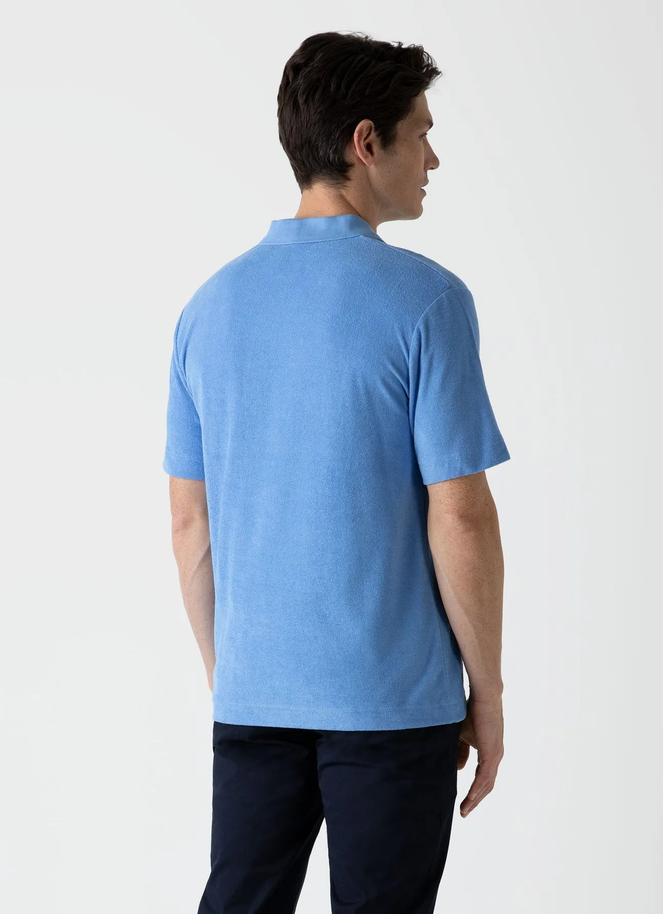 Sunspel Towelling Polo Shirt Cool Blue