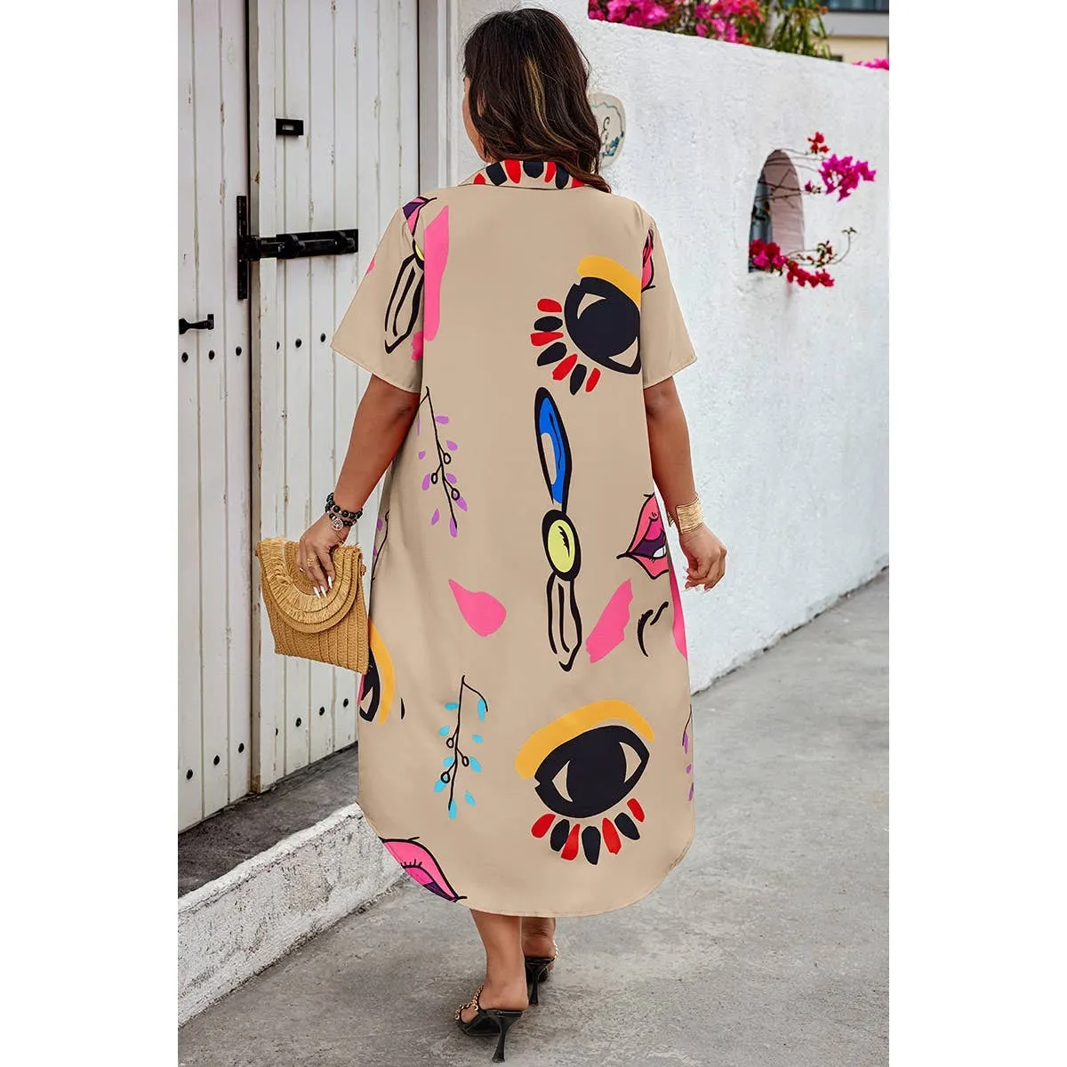 Supreme Fashion | Allover Print Button Up Loose Fit Dress | Plus