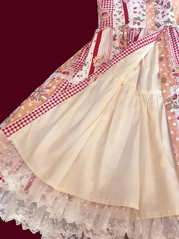 Sweet Lolita JSK Dress Sleeveless Lace Bowknot Strawberry Pattern Pink Lolita Jumper Skirts